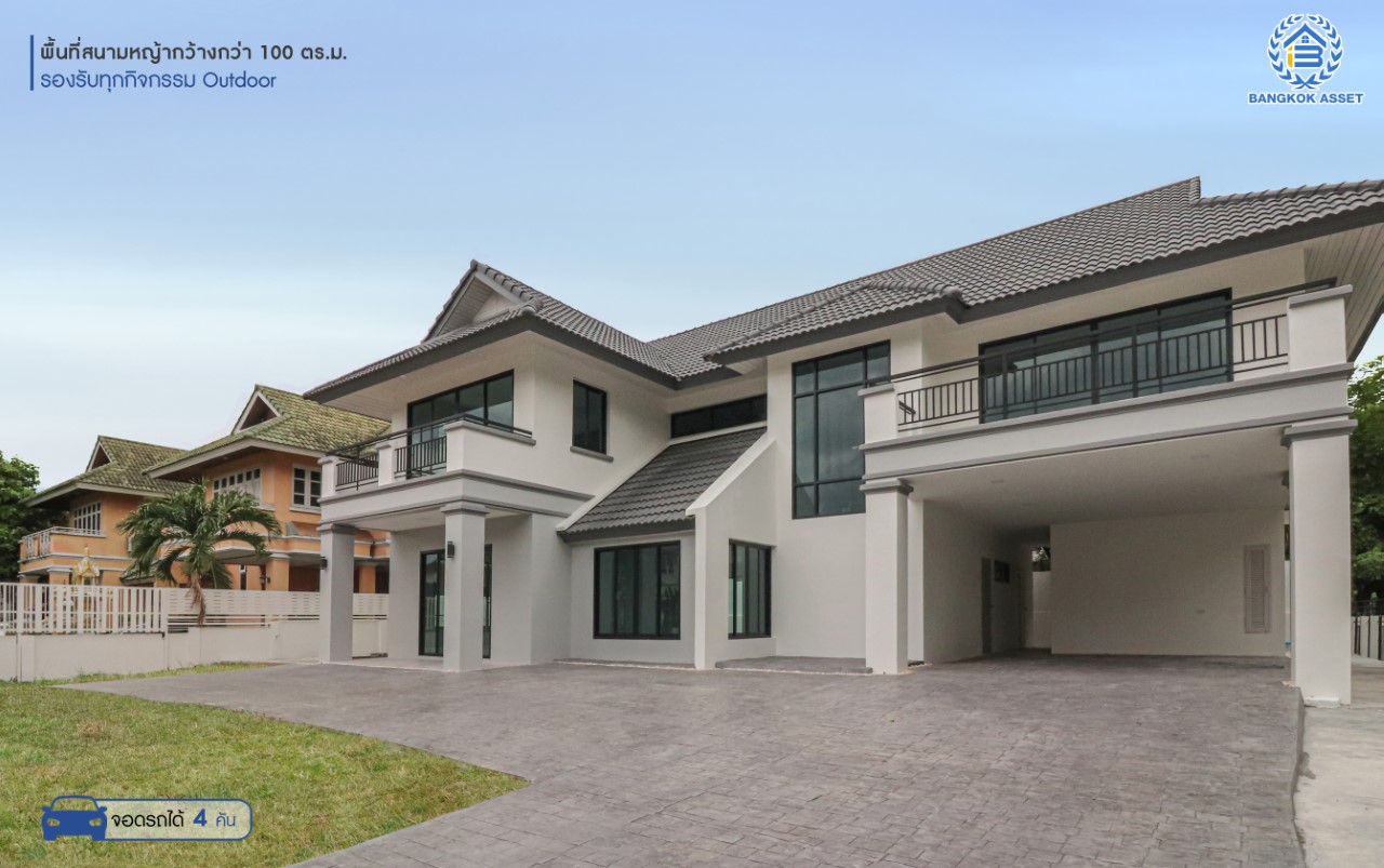 คฤหาสน์มือสองตกแต่งใหม่ #หลังมุม โครงการ บ้านภาณุ ปิ่นเกล้า-ตลิ่งชัน เนื้อที่ 135.5 ตร.ว. ฟังก์ชันจัดเต็ม 5 ห้องนอน 5 ห้องน้ำ จอดรถได้ 4 คัน บนพื้นที่ใช้สอยเกือบ 460 ตร.ม. พร้อมพื้นที่สนามหญ้ากว้างกว่า 100 ตร.ม. ตอบโจทย์ครอบครัวใหญ่ บนทำเลศักยภาพ เชื่อมต่อทั้งถนนกาญจนาภิเษก และทางคู่ขนานลอยฟ้าบรมราชชนนี ใกล้สถานีขนส่งสายใต้ใหม่ และเซ็นทรัลปิ่นเกล้า